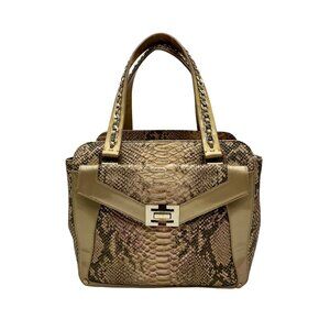 Elaine Turner Black and Beige Snakeskin Embossed Leather Tote